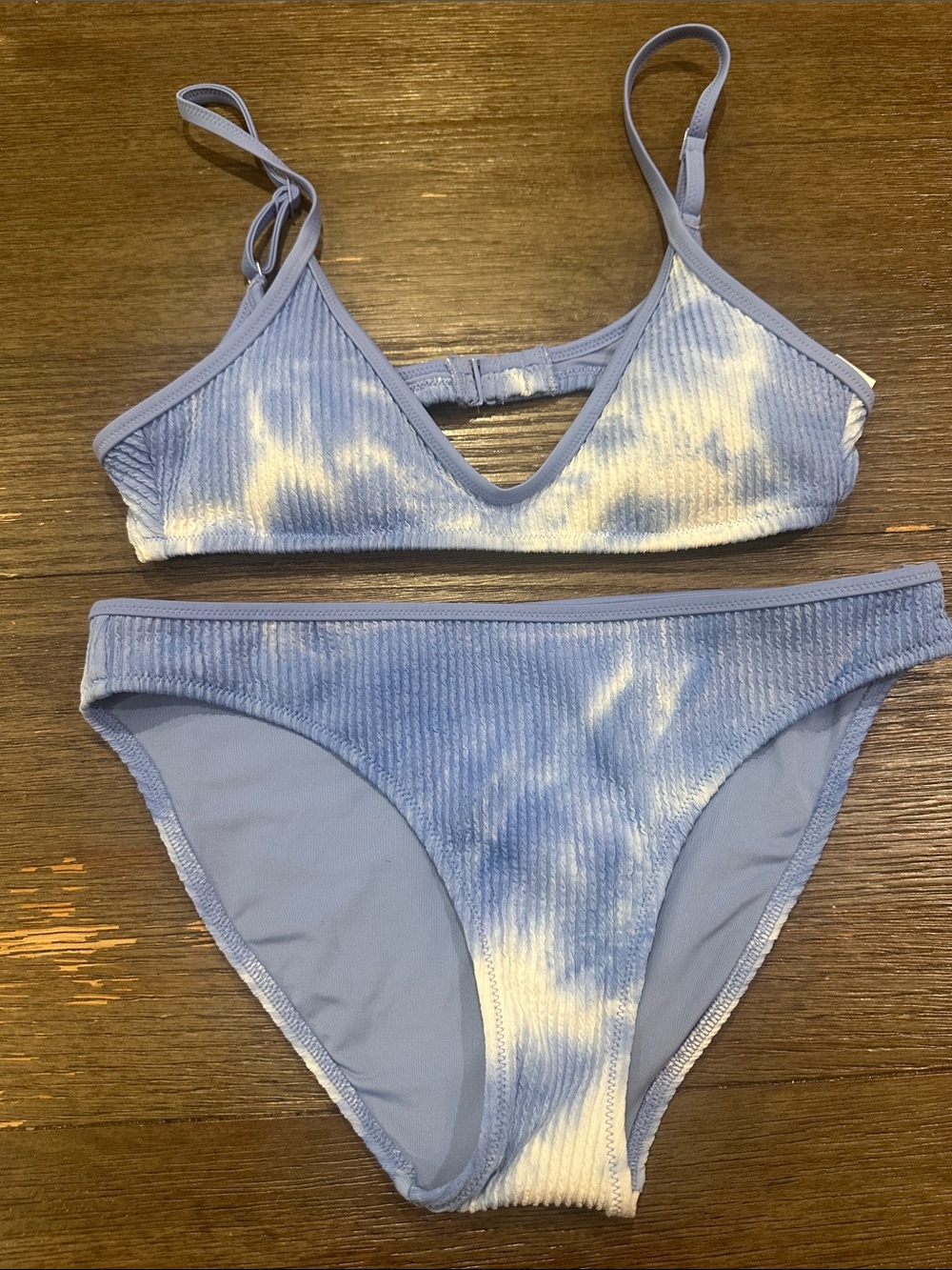 aerie Light Blue and White Tie-Dye Ribbed Bikini Set